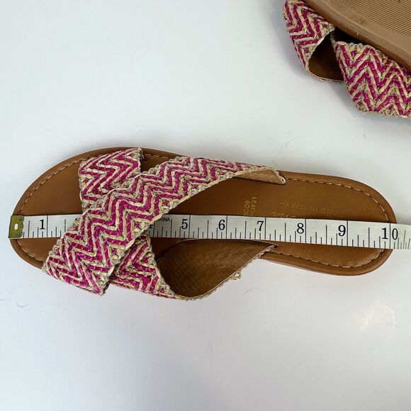 Avellini Cross Strap Woven Flats Sandals Braided Raffia Tan Pink Slides sz 7.5 - Picture 8 of 10